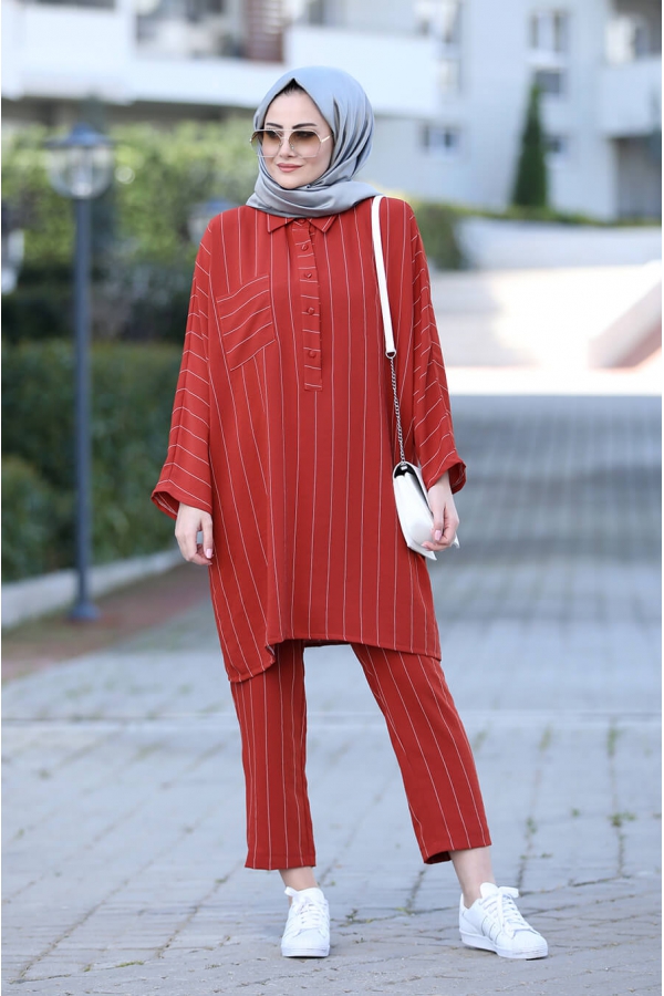 Nisa Tunik Pantolon Takım - Kırmızı - Seda Tiryaki