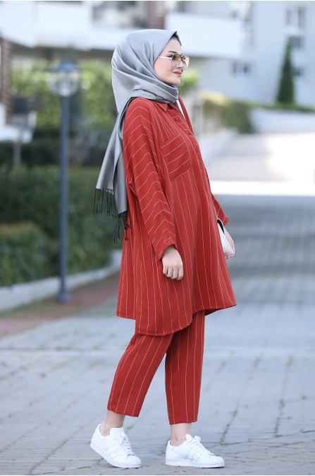 Nisa Tunik Pantolon Takım - Kırmızı - Seda Tiryaki