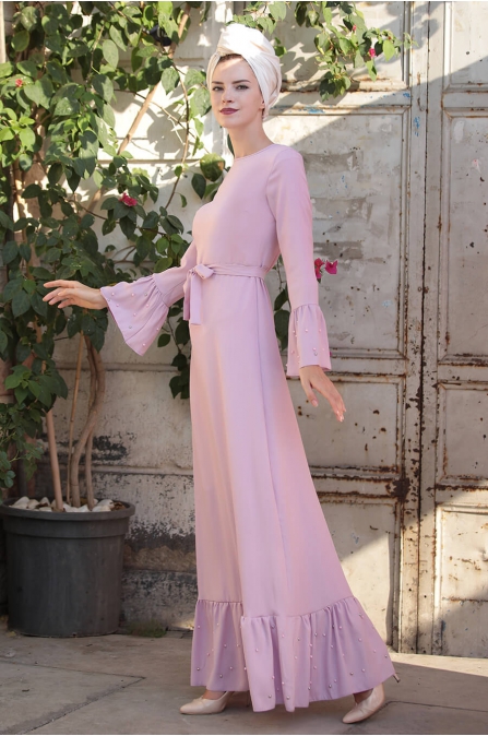 İnci Çakma Elbise - Lila - Selma Sarı