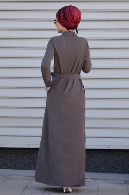 Selma Sarı - Nakışlı Elbise - Kahverengi
