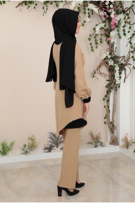 Alya Tunik Pantolon Tesettür Takım - Camel