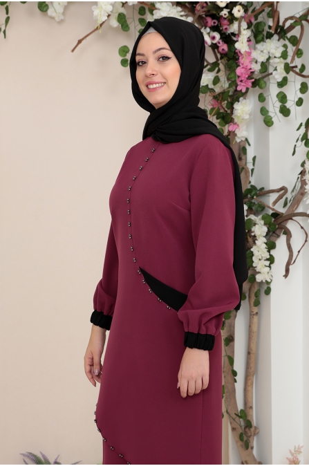 Alya Tunik Pantolon Tesettür Takım - Mürdüm