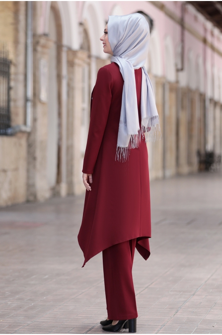 Büşra Tunik Pantolon Tesettür Takım - Bordo