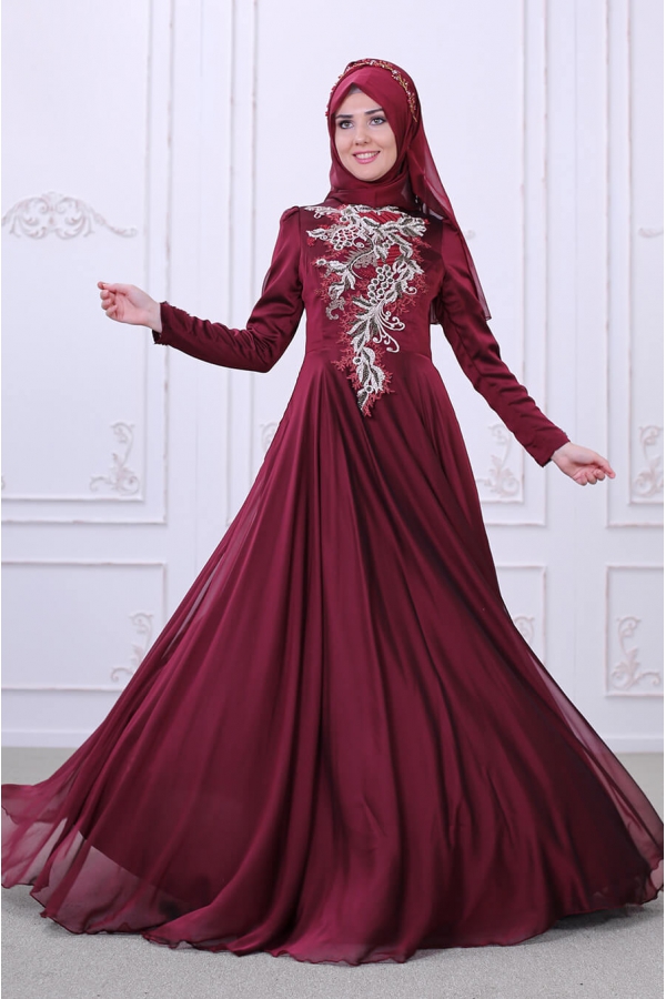 Safir Abiye - Bordo - Som Fashion