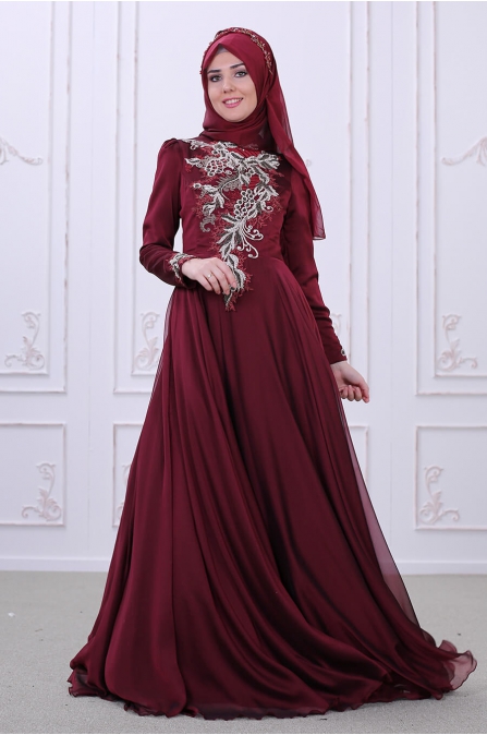 Safir Abiye - Bordo - Som Fashion