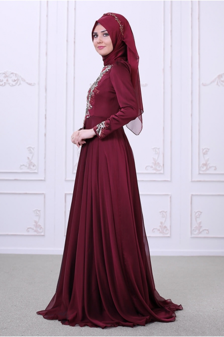 Safir Abiye - Bordo - Som Fashion