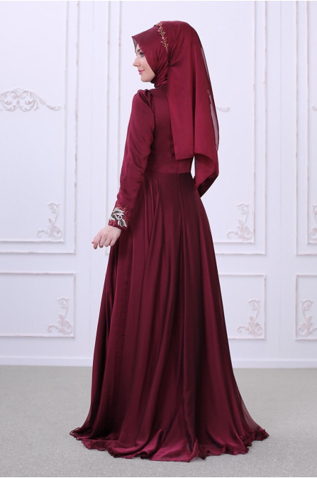 Safir Abiye - Bordo - Som Fashion