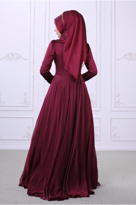 Safir Abiye - Bordo - Som Fashion