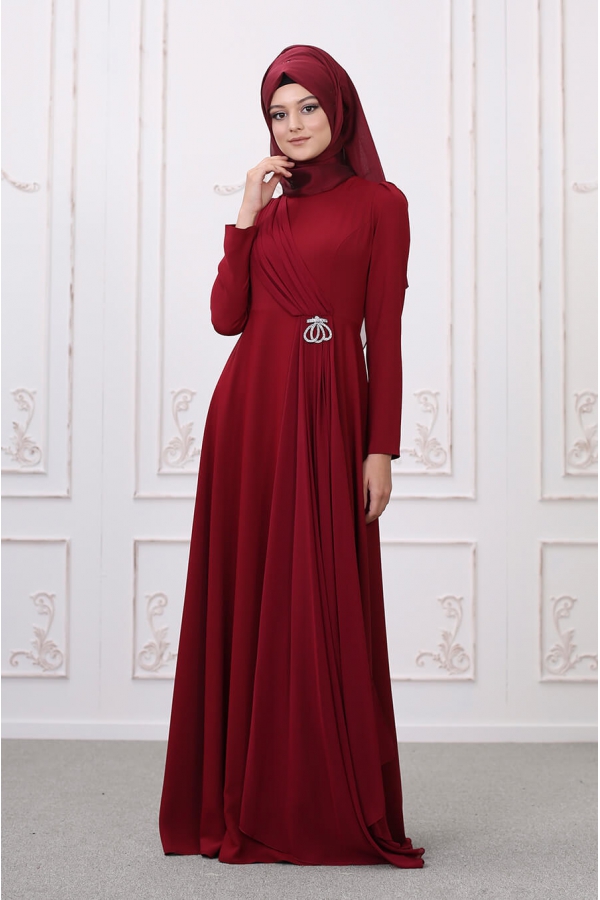 Şelale Abiye - Bordo- Som Fashion