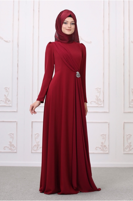 Şelale Abiye - Bordo- Som Fashion