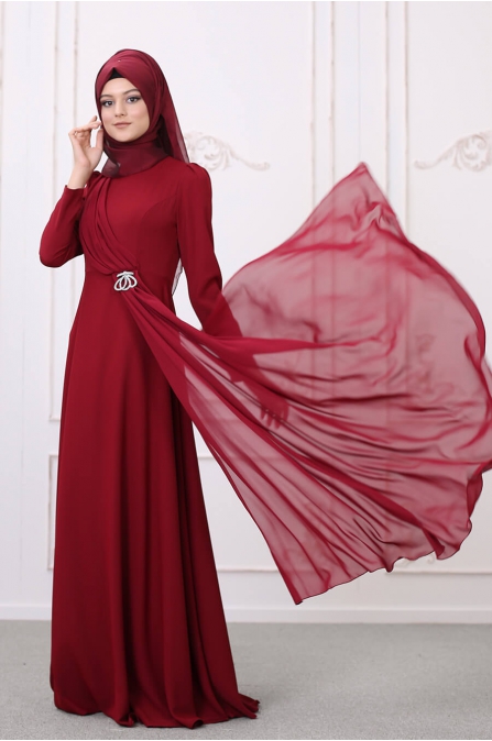 Şelale Abiye - Bordo- Som Fashion