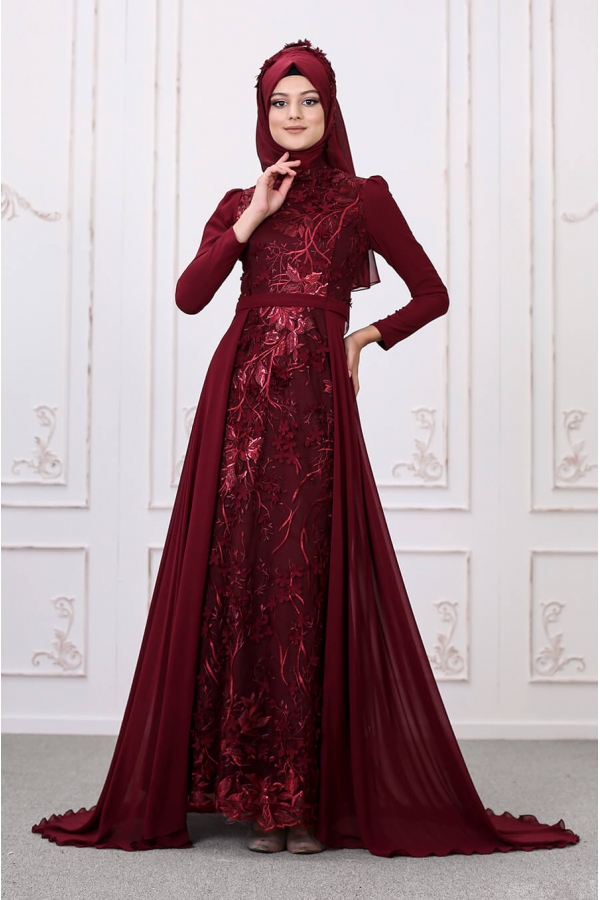 Zambak Abiye - Bordo - Som Fashion