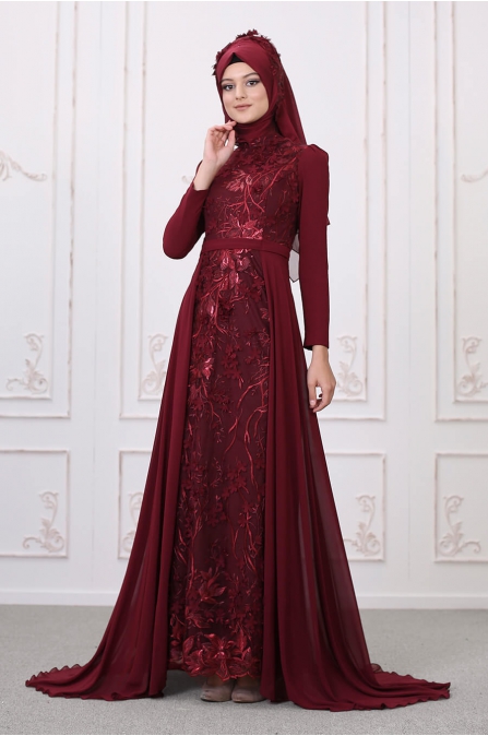 Zambak Abiye - Bordo - Som Fashion