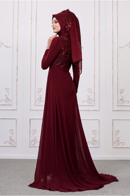 Zambak Abiye - Bordo - Som Fashion