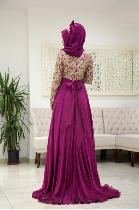 Saraylı Tesettür Abiye - Fuşya - Som Fashion