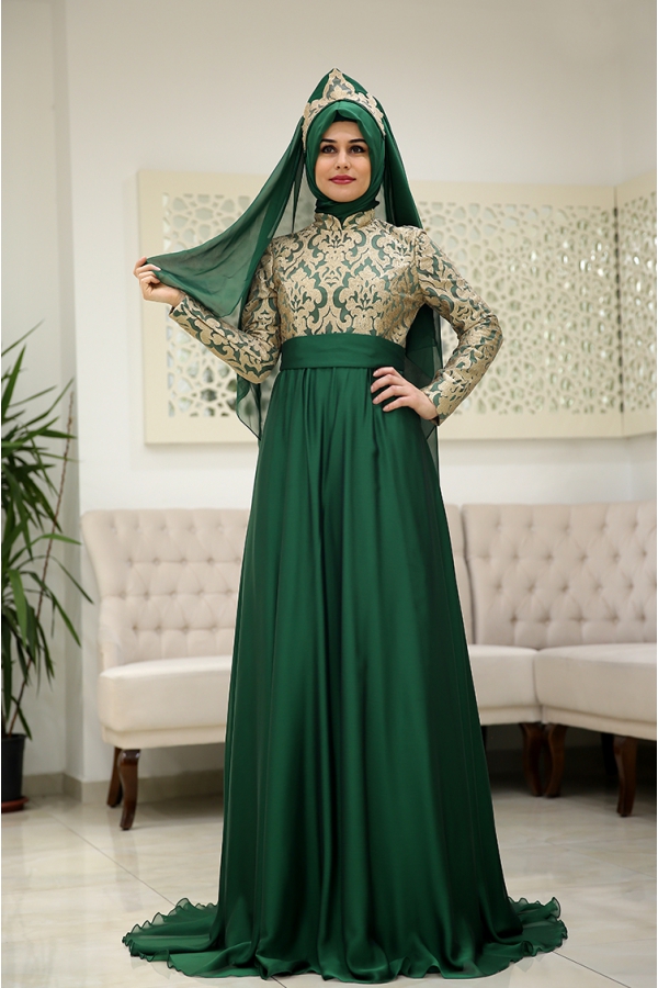 Saraylı Abiye - Zümrüt Yeşil - Som Fashion