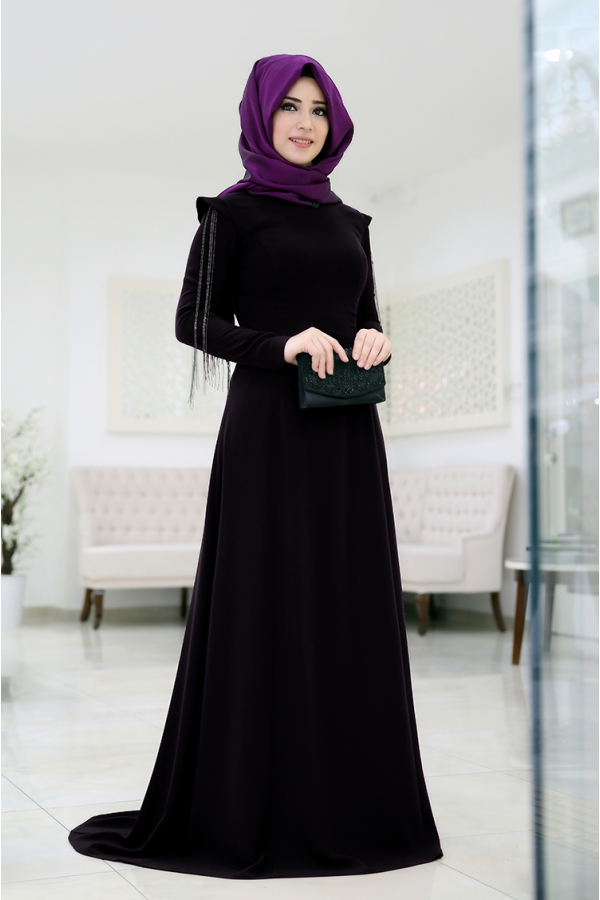 Zincirli Büşra Abiye - Siyah - Som Fashion