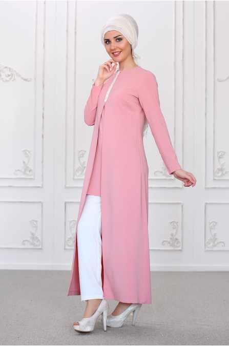 Burcu Tunik Pantolon Takım - Pudra - Som Fashion