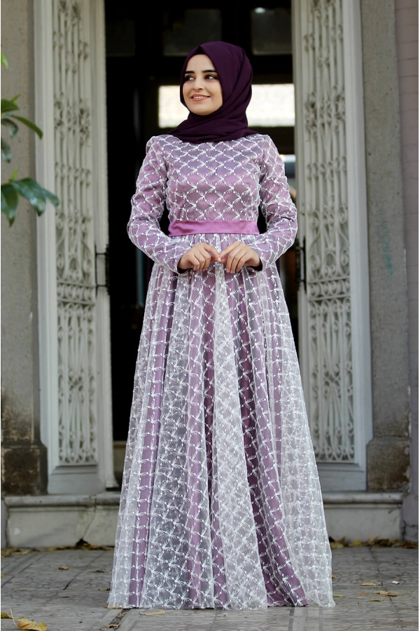 Nurunnisa Abiye  - Mürdüm - Sümay Moda