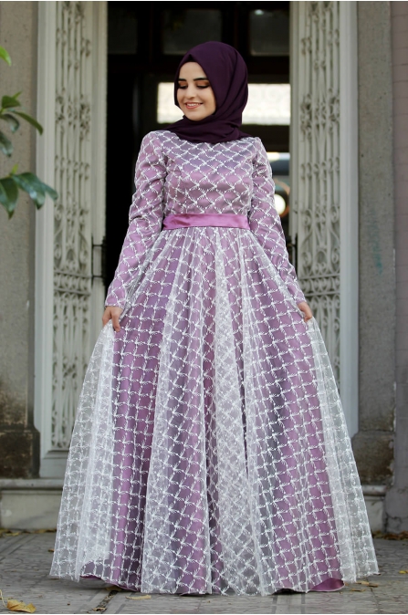 Nurunnisa Abiye  - Mürdüm - Sümay Moda