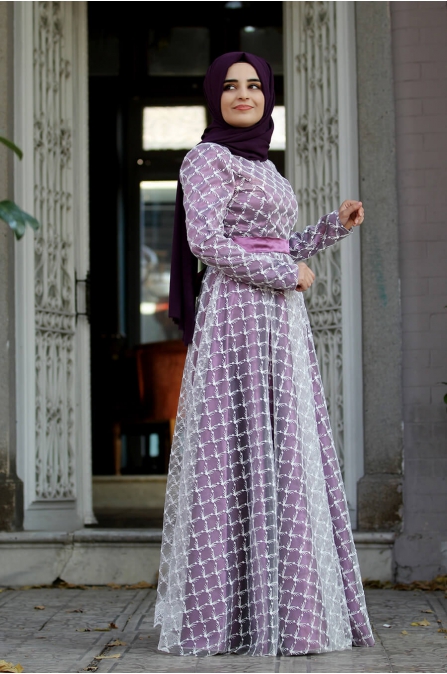 Nurunnisa Abiye  - Mürdüm - Sümay Moda