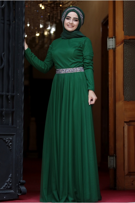 Sümay - Taşlı Roza Abiye - Zümrüt