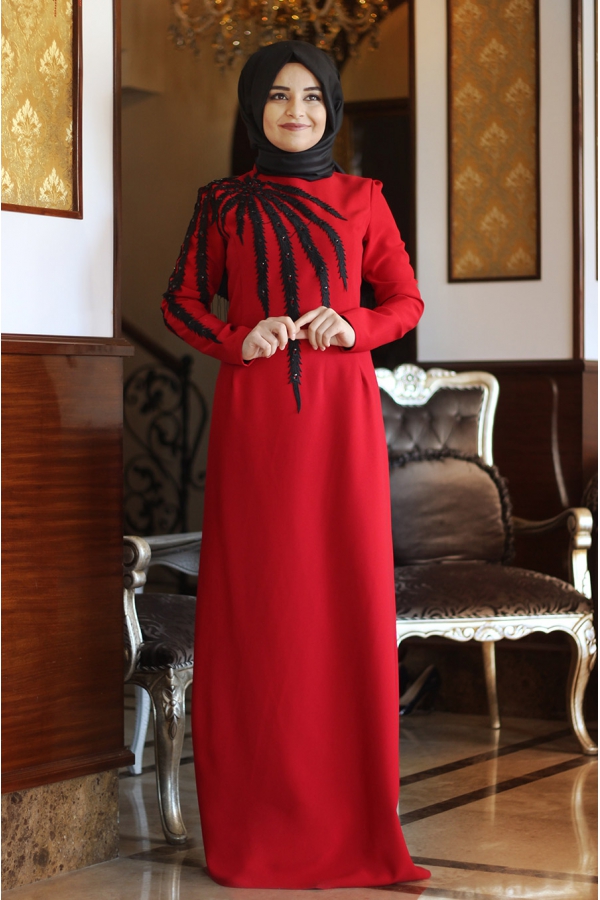 Sümay - Kırmızı Esil Abiye Elbise