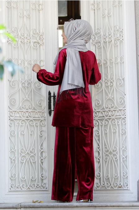 Kadife ikili Takım - Bordo - Sümay Moda