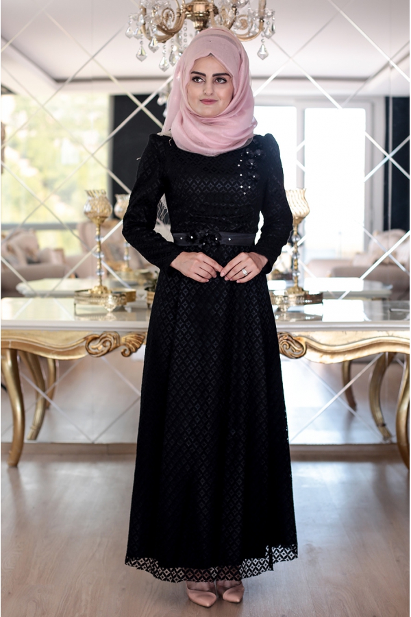 Perin Dantel Elbise - Siyah - Sümeyra Aksu
