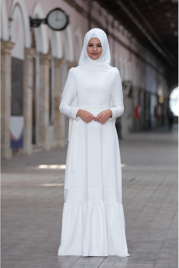 Buket Elbise - Ekru - Sure Tesettür