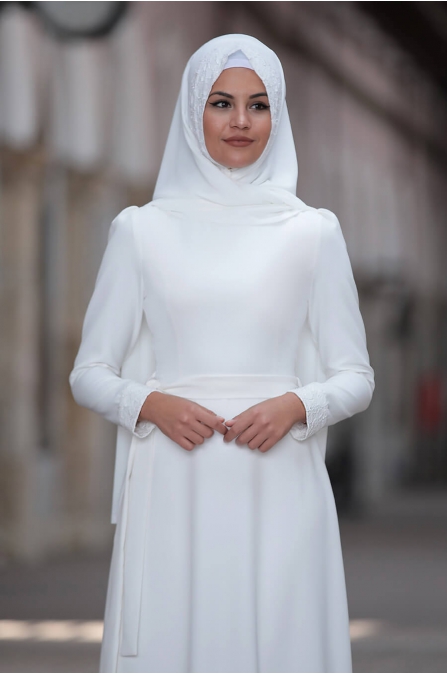 Buket Elbise - Ekru - Sure Tesettür