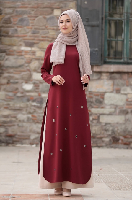 KuşGözü Tunik - Bordo - Sure Tesettür