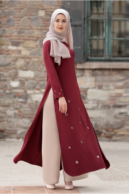 KuşGözü Tunik - Bordo - Sure Tesettür