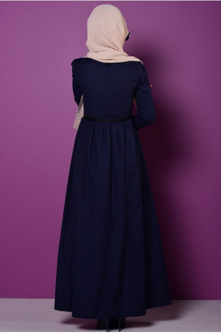 Fırfırlı Yaka Detaylı Elbise - Lacivert
