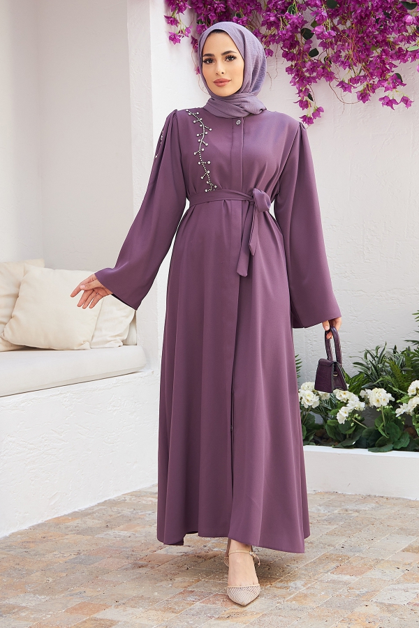 Omuzu Taşlı Abaya - Leylak