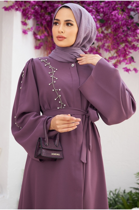 Omuzu Taşlı Abaya - Leylak
