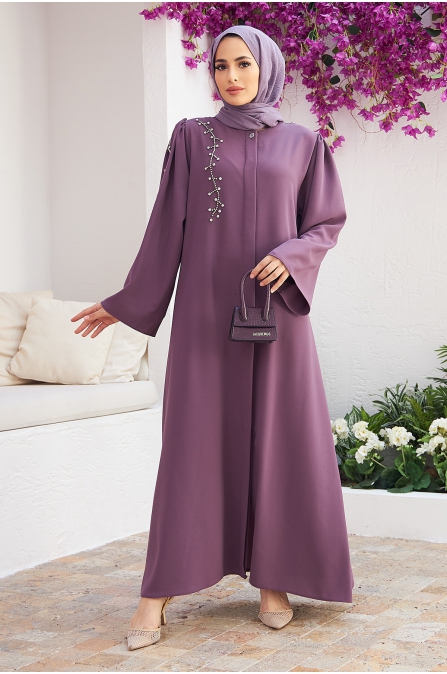Omuzu Taşlı Abaya - Leylak