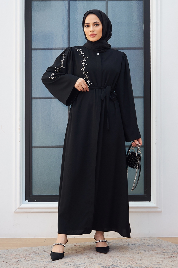 Omuzu Taşlı Abaya - Siyah