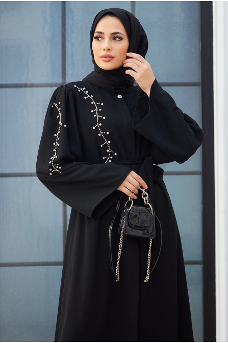 Omuzu Taşlı Abaya - Siyah