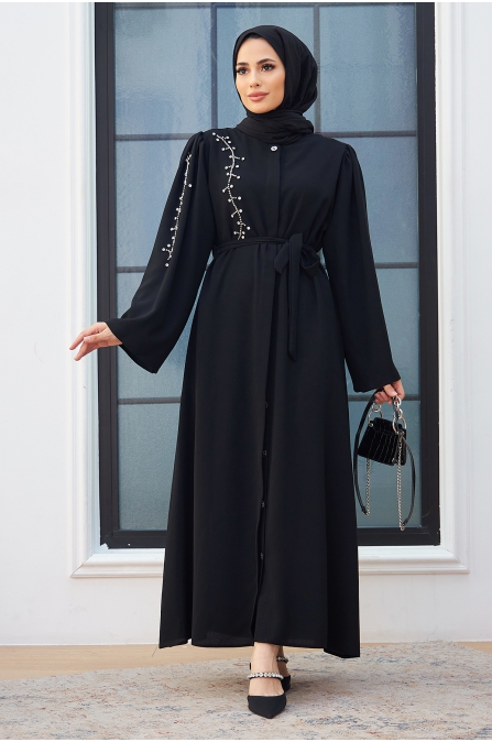 Omuzu Taşlı Abaya - Siyah