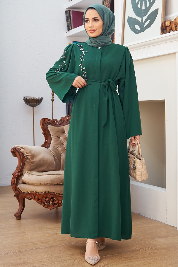 Omuzu Taşlı Abaya - Zümrüt