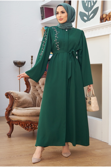 Omuzu Taşlı Abaya - Zümrüt