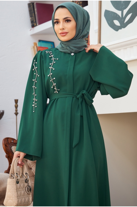 Omuzu Taşlı Abaya - Zümrüt