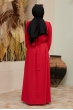 Balon Kol Kuşaklı Krep Elbise - Kırmızı
