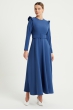 Omuz Fırfırlı Kemerli Elbise - İndigo