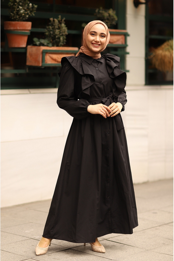 Fırfırlı Elbise Siyah