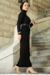 Boğazlı Triko Elbise - Siyah