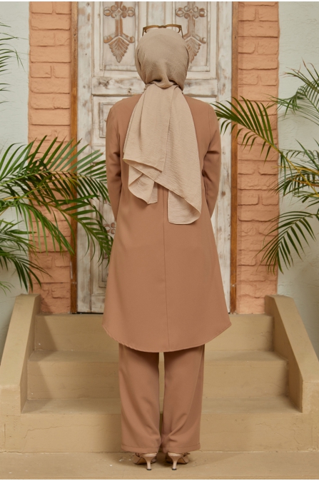Taş Detaylı Tunik Pantolon Takım - Camel