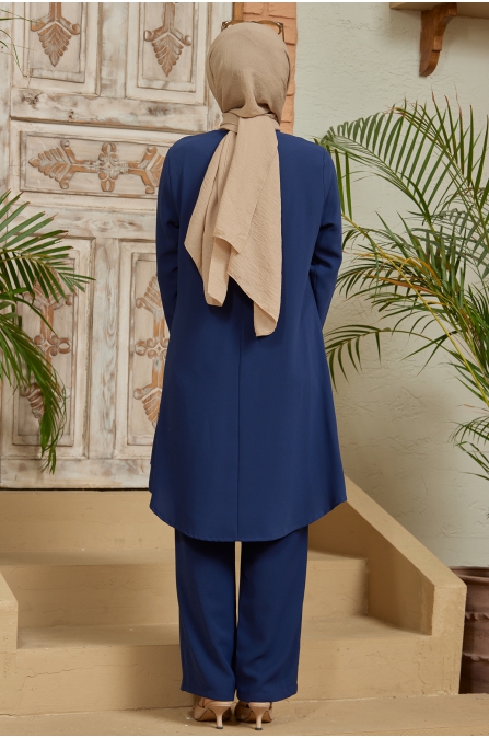 Taş Detaylı Tunik Pantolon Takım - indigo