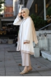 Kimono Üçlü Tesettür Kombin - Bej
